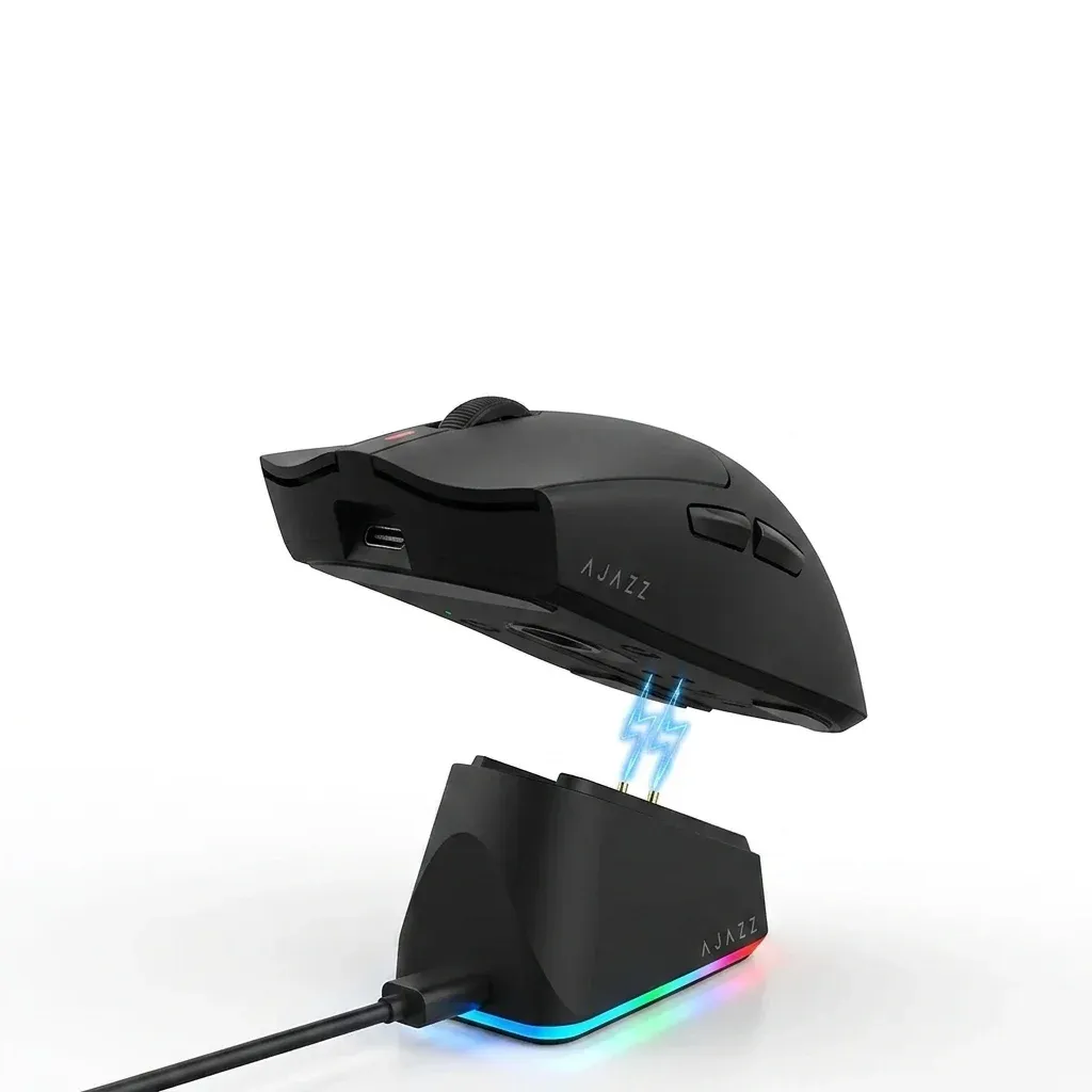 Zwarte Ajazz gamingmuis met RGB-dock