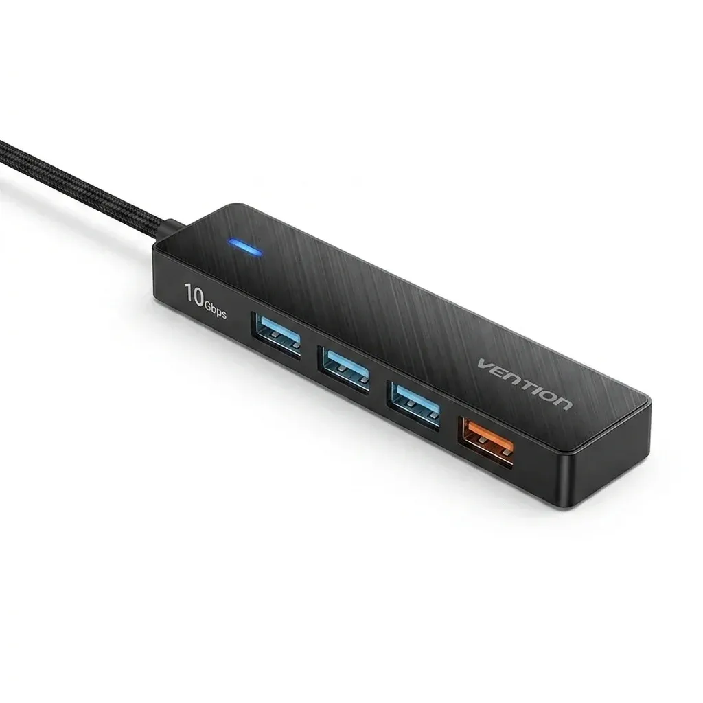 רכזת USB Vention שחורה עם 4 יציאות